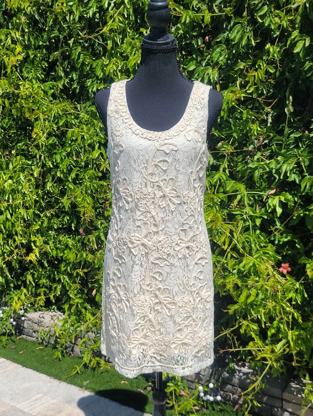 Chelsea & Violet Ivory Crochet Lace Sleeveless Boho Beach Dress Sz S